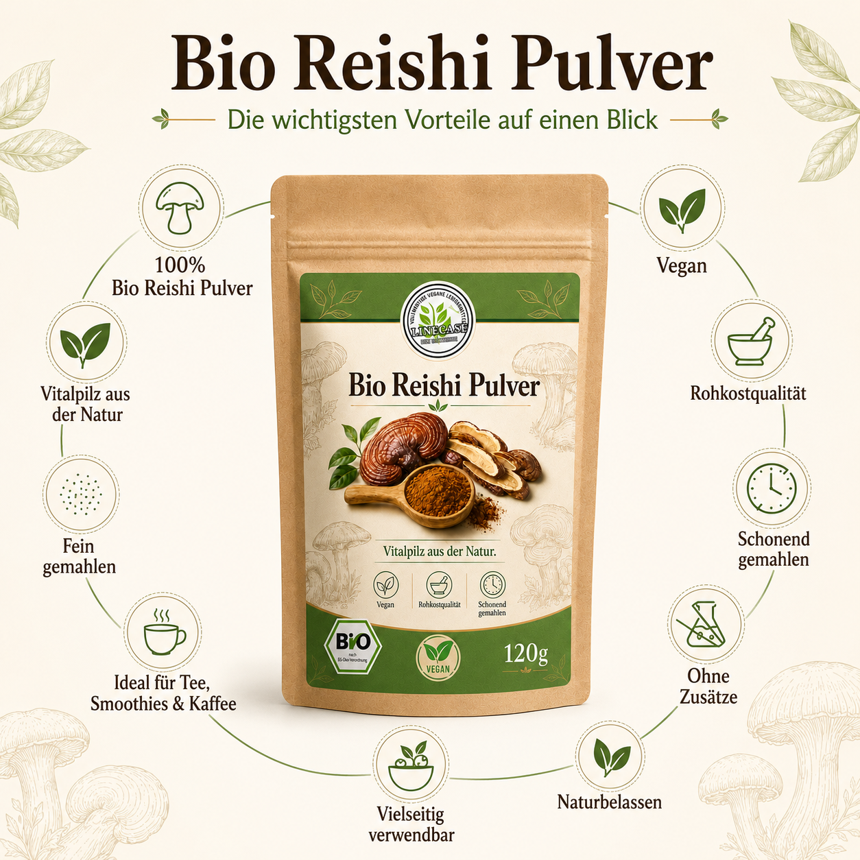 Linecase Bio Reishi Pilzpulver 120g