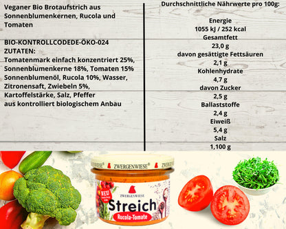 Zwergenwiese Brotaufstrich Set 2x180g| Rucola Tomate+Kräuter Tomate| Veganer Streich| Bio Brotaufstrich