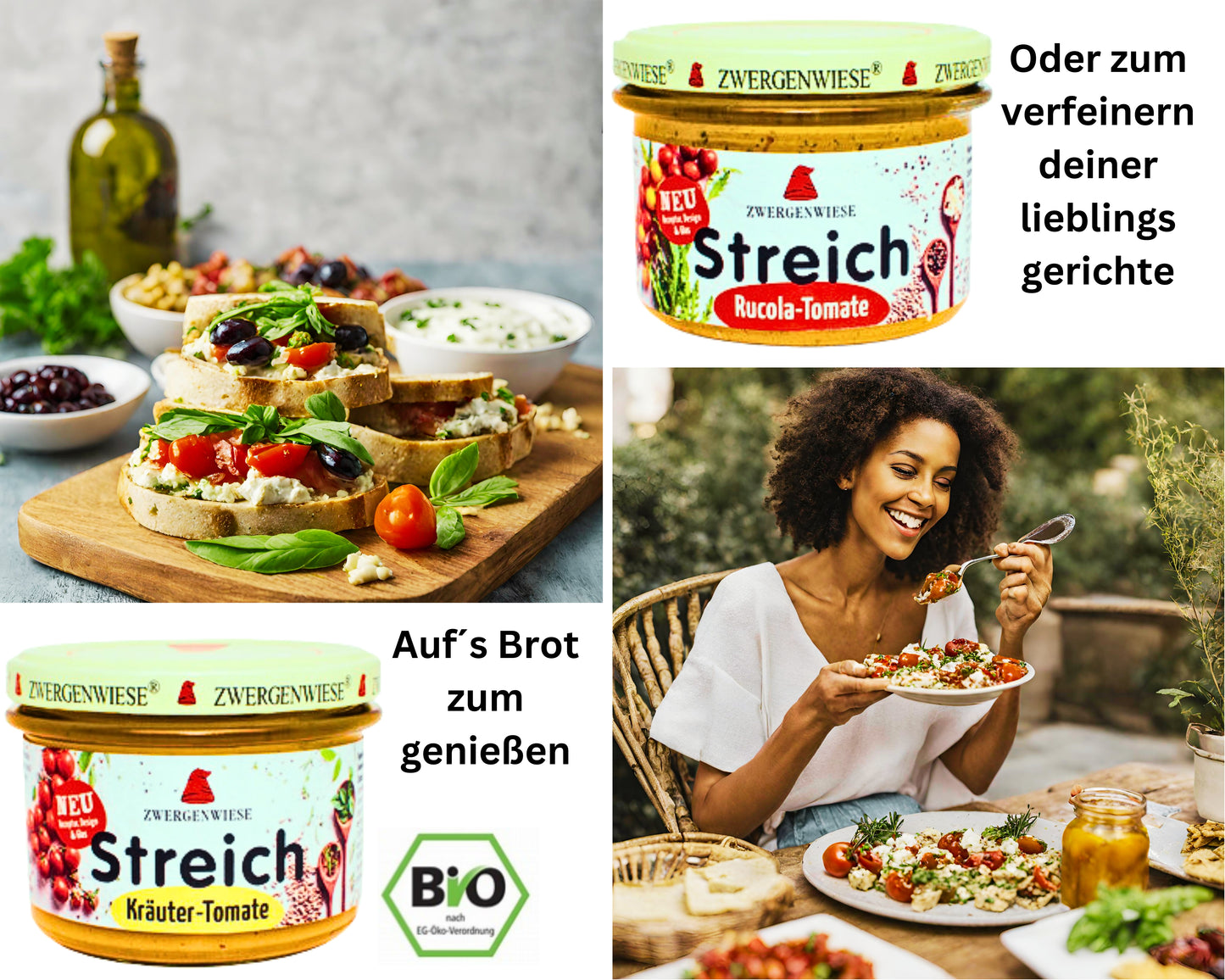 Zwergenwiese Brotaufstrich Set 2x180g| Rucola Tomate+Kräuter Tomate| Veganer Streich| Bio Brotaufstrich