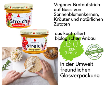 Zwergenwiese Brotaufstrich Set 2x180g| Rucola Tomate+Kräuter Tomate| Veganer Streich| Bio Brotaufstrich