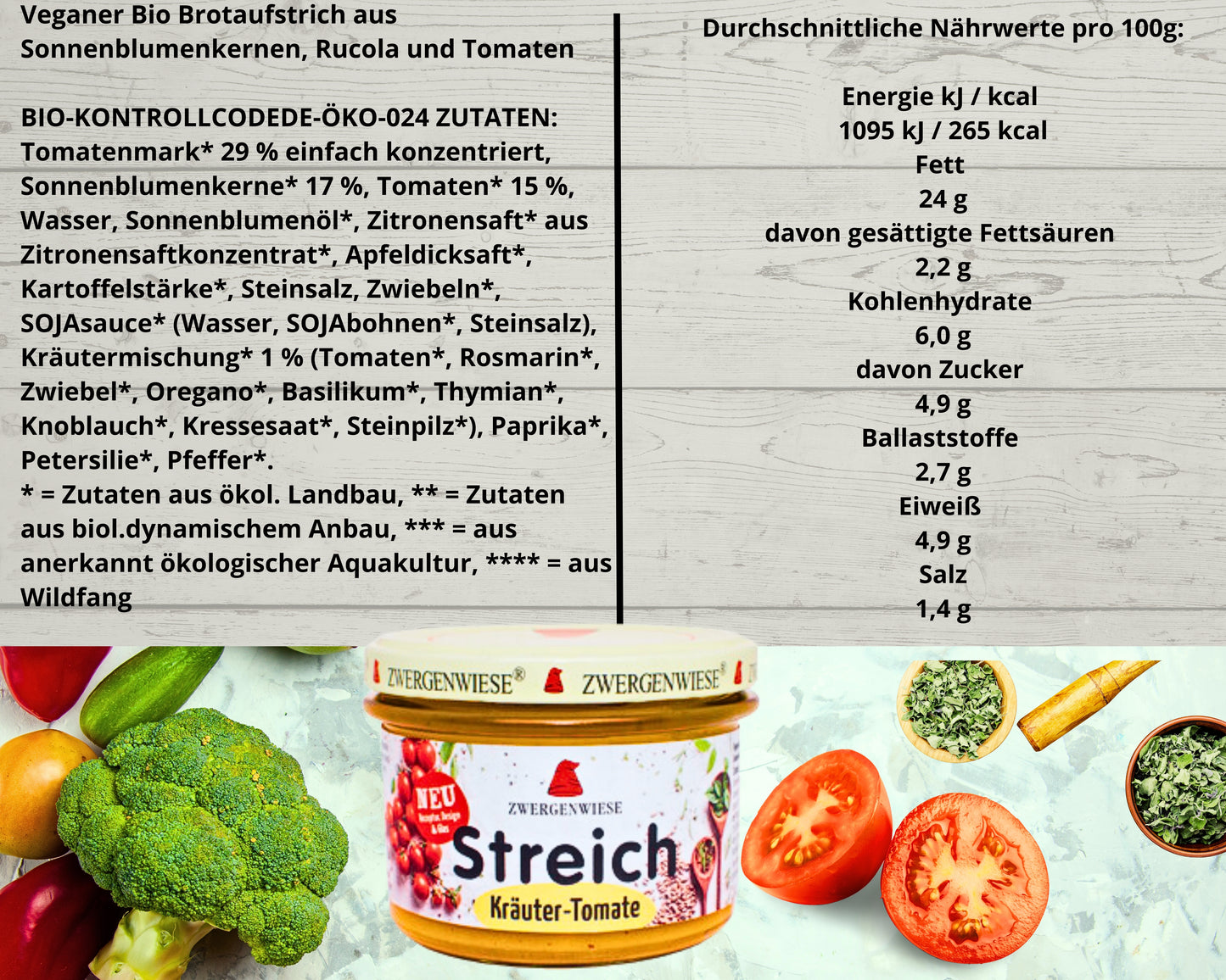 Zwergenwiese Kräuter Tomate 180g| Bio&Veganer Streich| Veganer Brotaufstrich| Kräuter Aufstrich