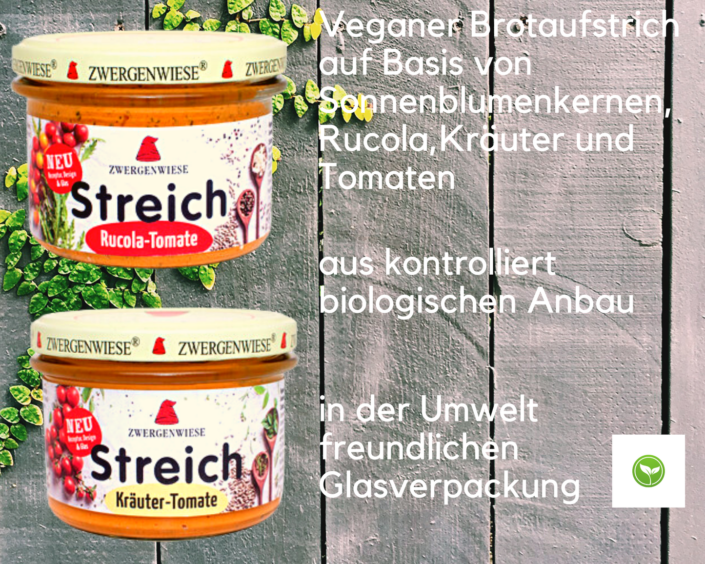 Zwergenwiese Brotaufstrich Set 2x180g| Rucola Tomate+Kräuter Tomate| Veganer Streich| Bio Brotaufstrich