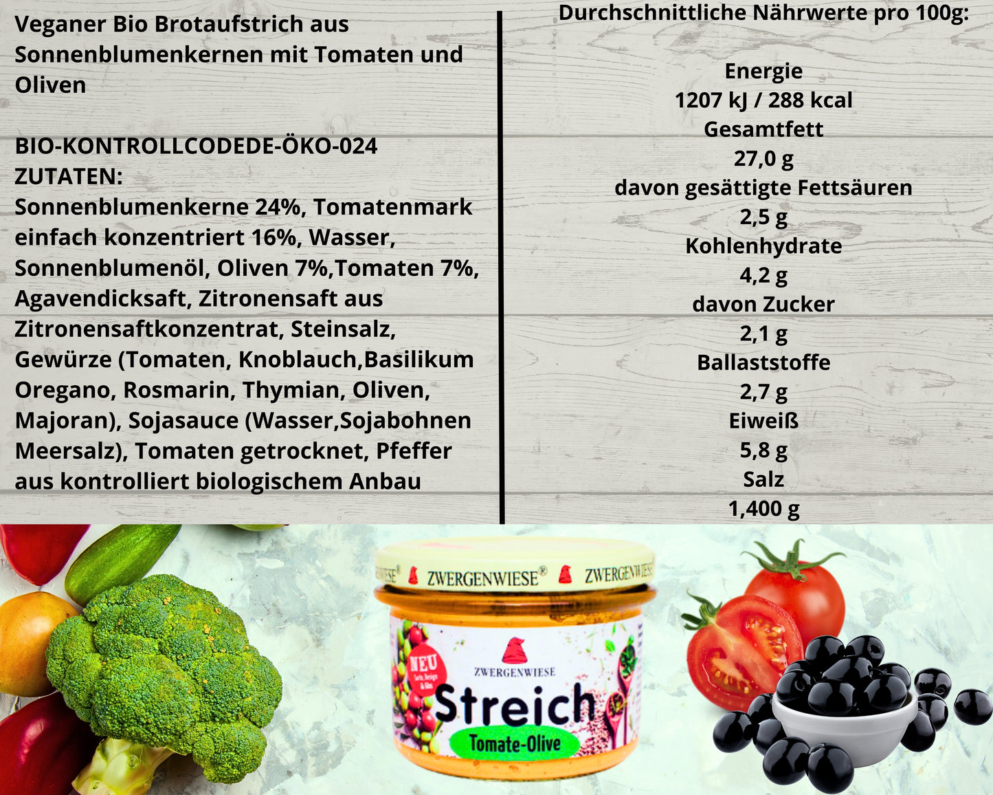 Zwergenwiese Tomate Olive Streich 180g| Bio&Vegan| Zwergenwiese Brotaufstriche| Veganer Streich