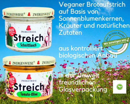 Zergenwiese Tomate Olive+Schnittlauch 2x180g| Bio&Veganer Brotaufstrich| Veganer Streich| Zwergenwiese Aufstrich| Bio Streich