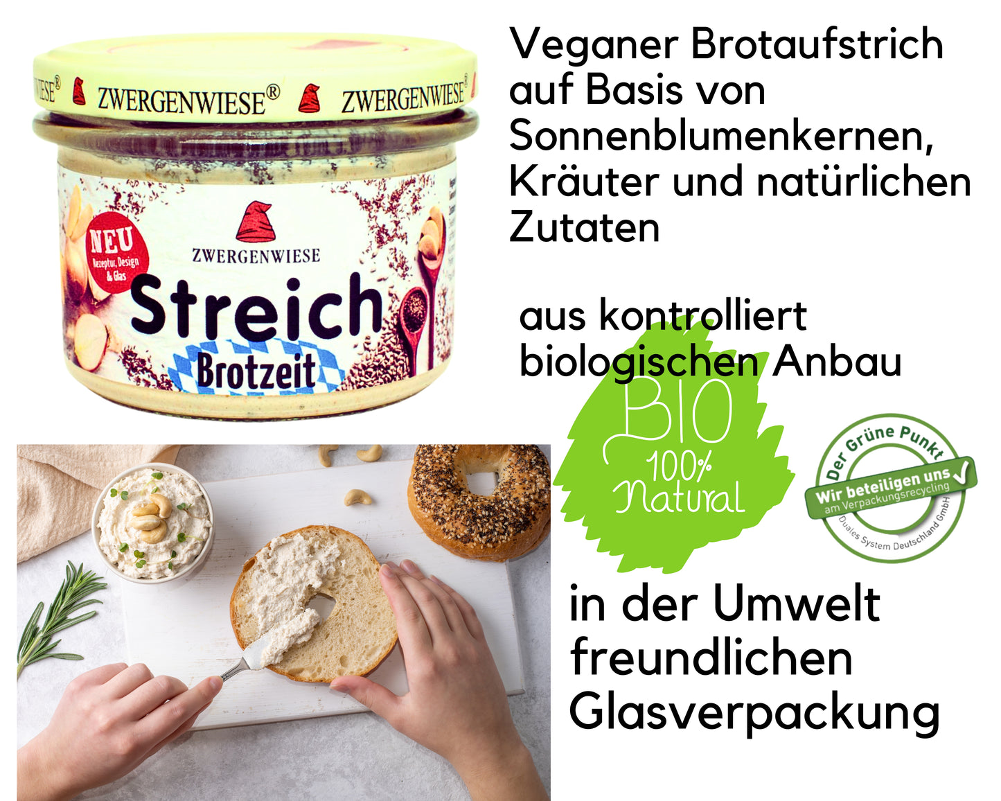 Zwergenwiese Brotaufstrich 4Pfeffer+Brotzeit 2x180g| Veganer Streich| Bio&Veganer Brotaufstrich| Zwergenstreich| Zwergenwiese| Bio Aufstrich