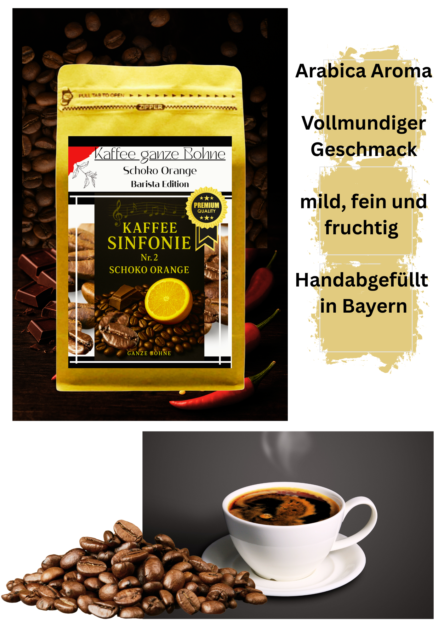 Kaffee ganze Bohne - Schoko Orange 250g