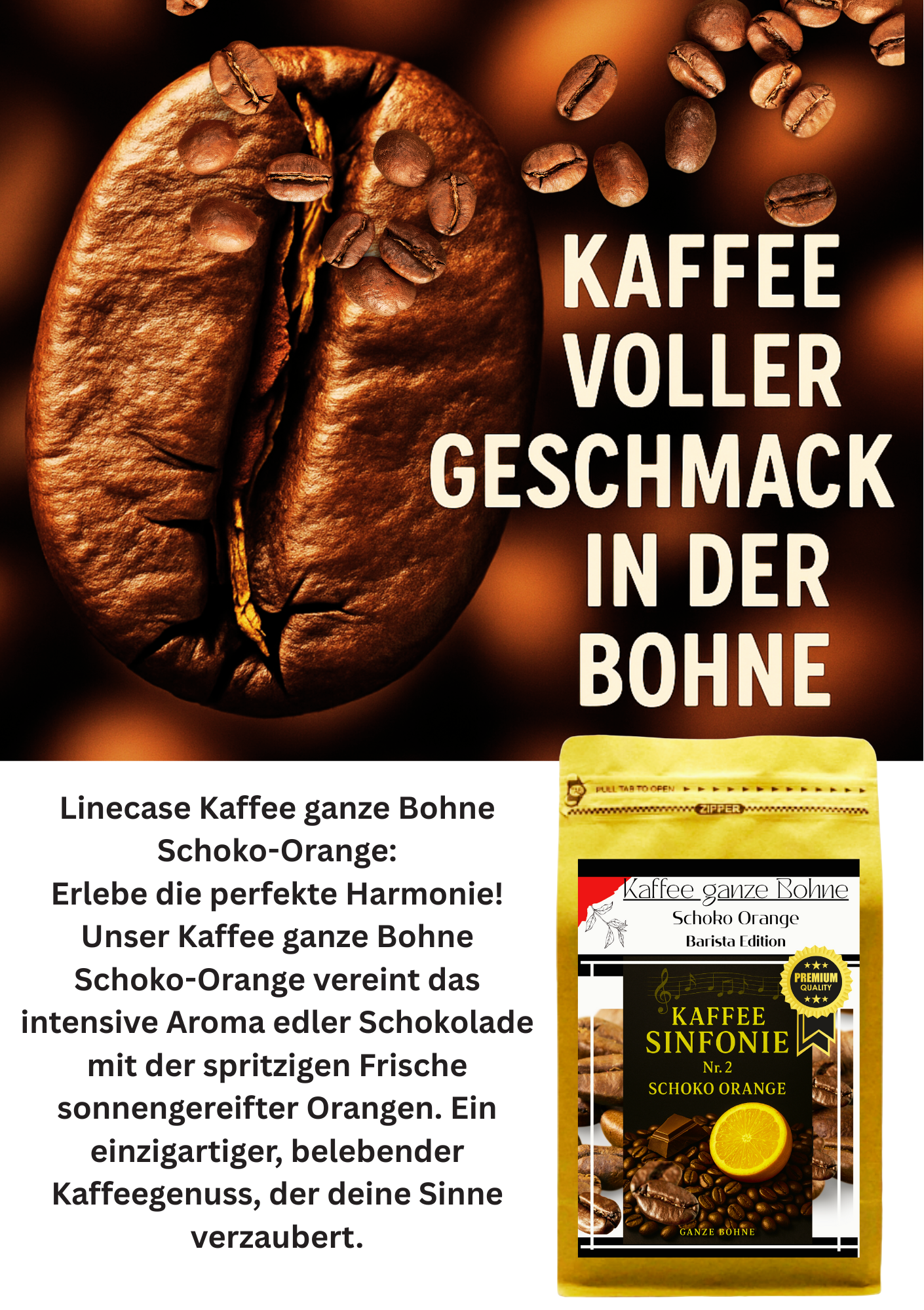 Kaffee ganze Bohne - Schoko Orange 250g