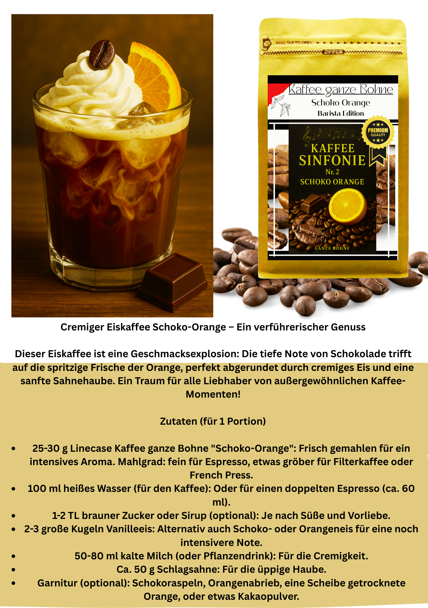 Kaffee ganze Bohne - Schoko Orange 250g
