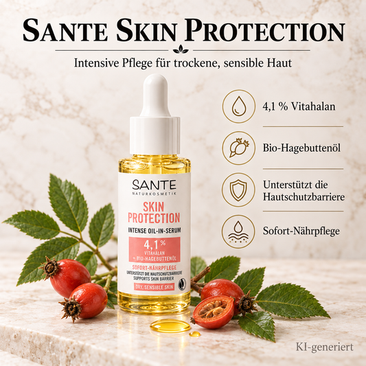 SANTE Bio Naturkosmetik Serum mit Vitamin E, Squalan & Bio-Hagebuttenöl 30ml