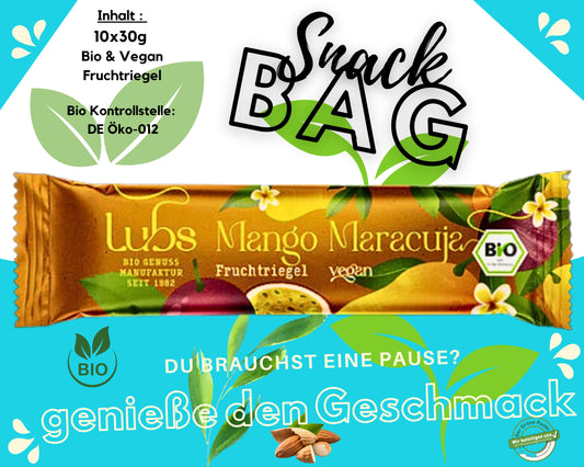 Lubs Bio & Vegan Fruchtriegel Mango Maracuja| Fruchtriegel ohne Zucker| Veganer Snack| Fruchtschnitte