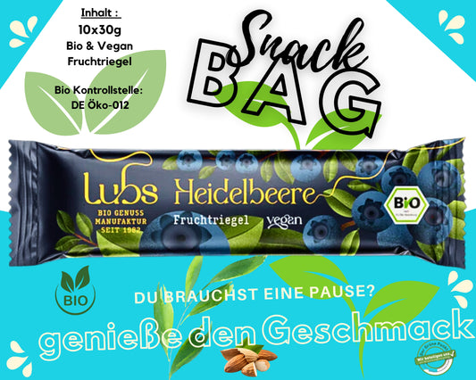 Lubs Bio&Vegan Fruchtriegel Heidelbeer| Lubs Fruchtriegel| Trockenfruchtriegel| Fruchtschnitte| Heidelbeer Riegel