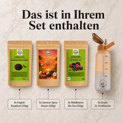 Linecase Tee-Set | 3 Premium-Sorten | 750g loser Blatttee + Teeflasche gratis