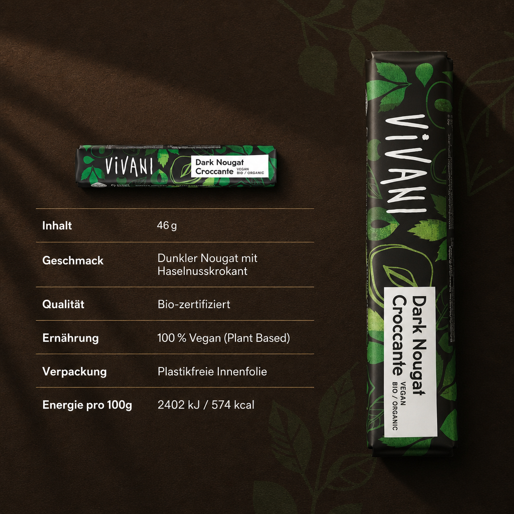 Vivani - Dark Nougat Croccante Schokoriegel  35g