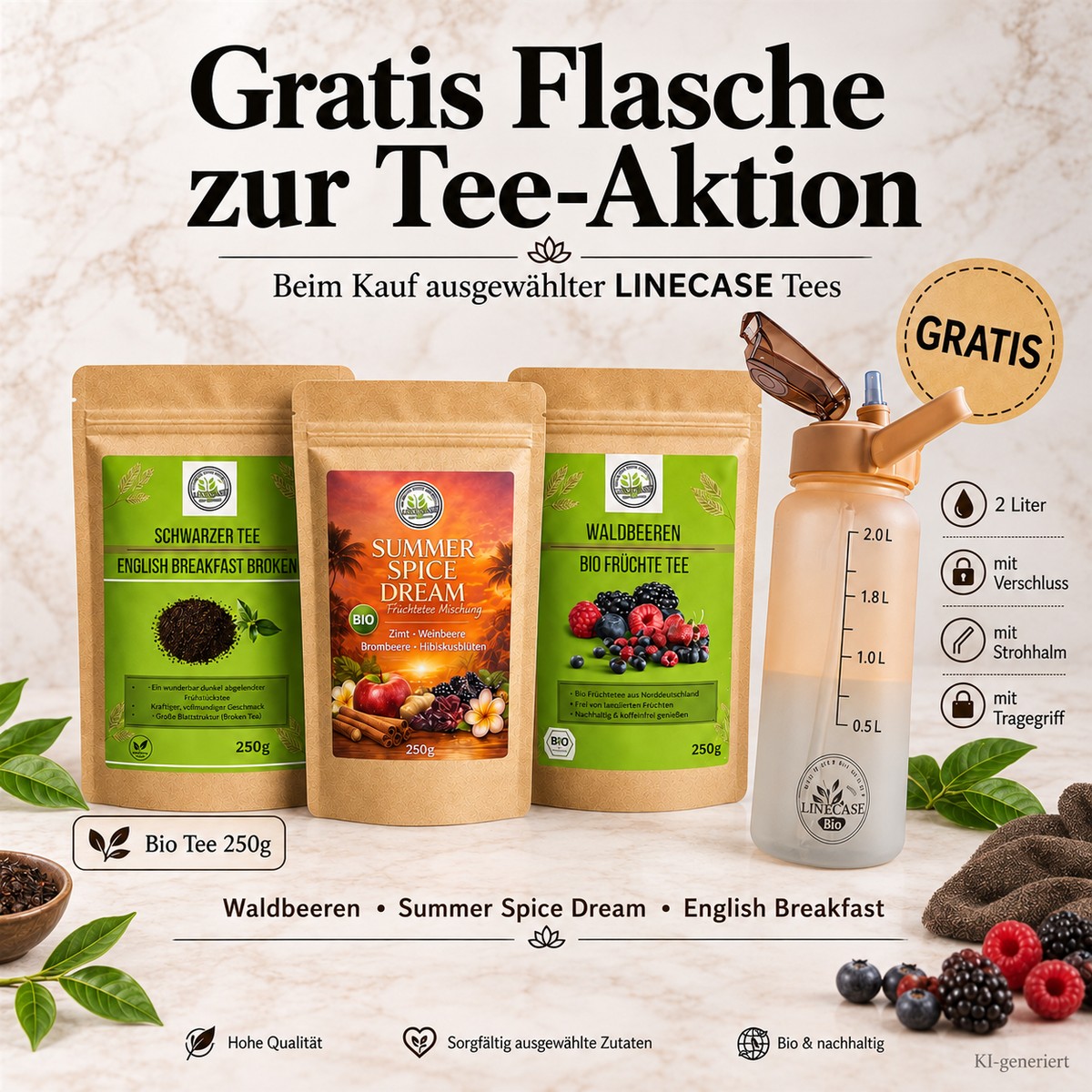 Linecase Tee-Set | 3 Premium-Sorten | 750g loser Blatttee + Teeflasche gratis