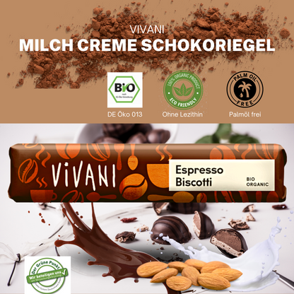 Vivani - Espresso Biscotti Schokoriegel 9x40g | Bio Schokoladen Riegel| Schokoladen Riegel mit Kaffee