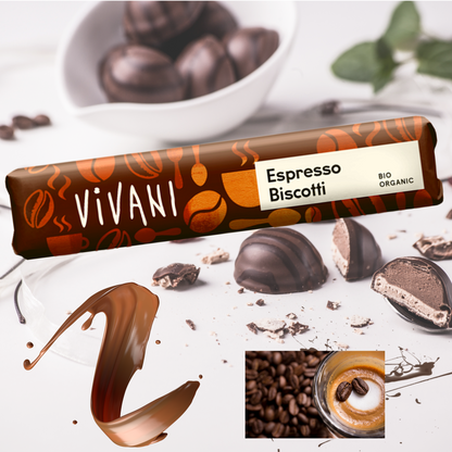 Vivani - Espresso Biscotti Schokoriegel 9x40g | Bio Schokoladen Riegel| Schokoladen Riegel mit Kaffee