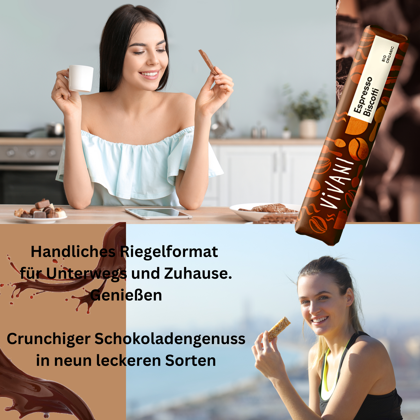 Vivani - Espresso Biscotti Schokoriegel 9x40g | Bio Schokoladen Riegel| Schokoladen Riegel mit Kaffee