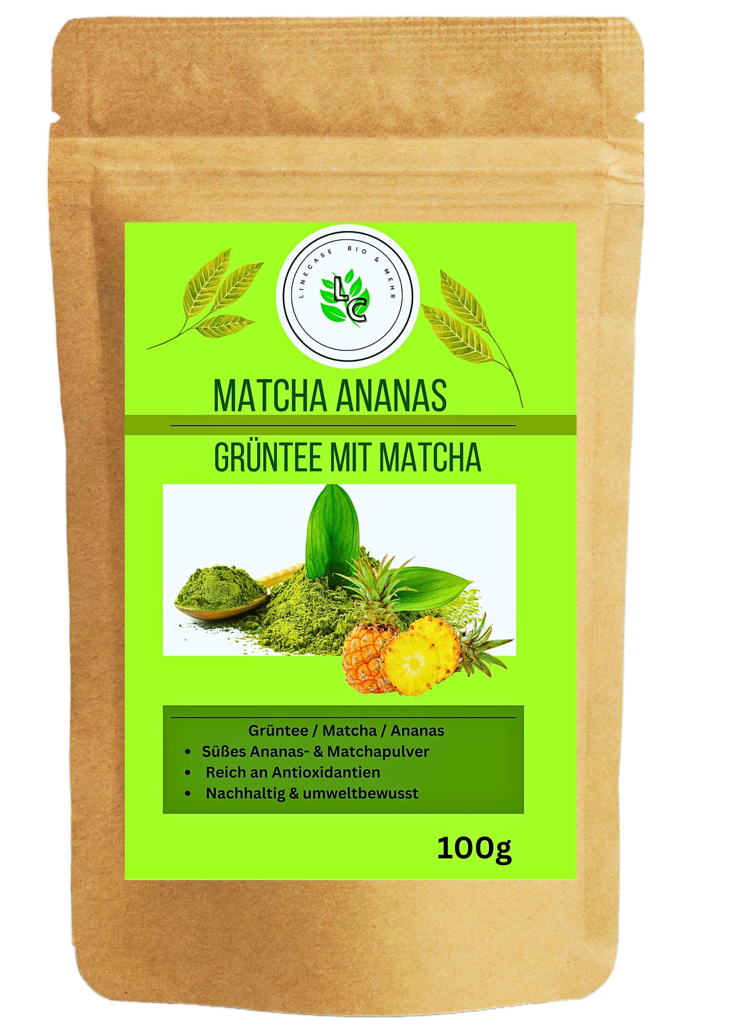 Linecase Matcha Ananas - Grüntee mit Matcha und Ananas| Tee Mischung| Aromatisierter Tee| Teemischung| Matcha Mischung