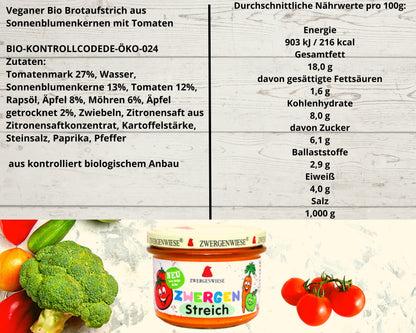 Zwergenwiese Kinder Streich 2x180g| Tomaten Streich| Kinderstreich| Bio&Veganer Aufstrich| Veganer Streich| Brotaufstrich| Zwergenwiese Aufstrich| Bio Streich