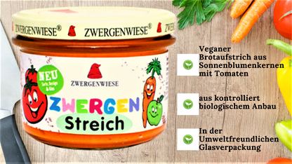 Zwergenwiese Kinder Streich 2x180g| Tomaten Streich| Kinderstreich| Bio&Veganer Aufstrich| Veganer Streich| Brotaufstrich| Zwergenwiese Aufstrich| Bio Streich