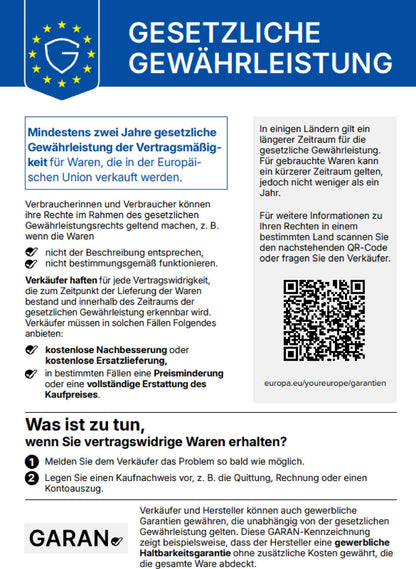 Gesetzliche Gewährleistung – Informationen für Verbraucher