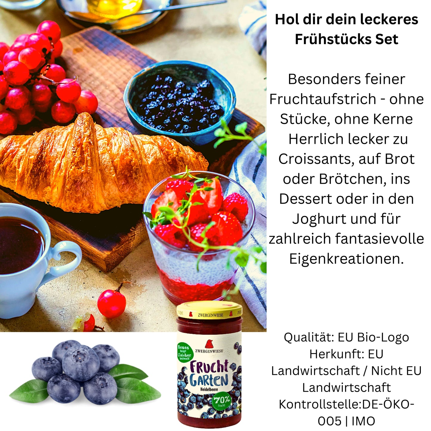 Zwergenwiese Heidelbeer Marmelade 280g| Zwergenwiese Marmelade| Bio Heidelbeermarmelade| Frucht Konfitüre