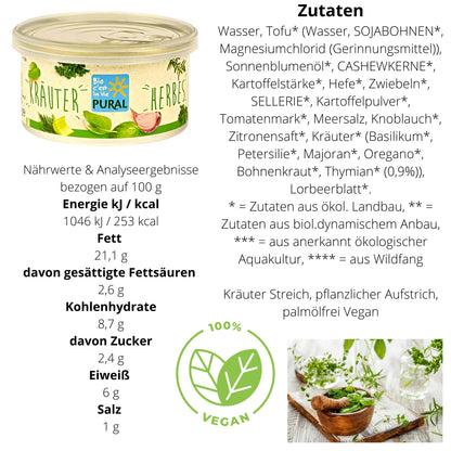 Pural Streich - Bio Kräuter Streich| Pflanzlicher Brotaufstrich| Bio&Vegan Streich| Gesunder Brotaufstrich