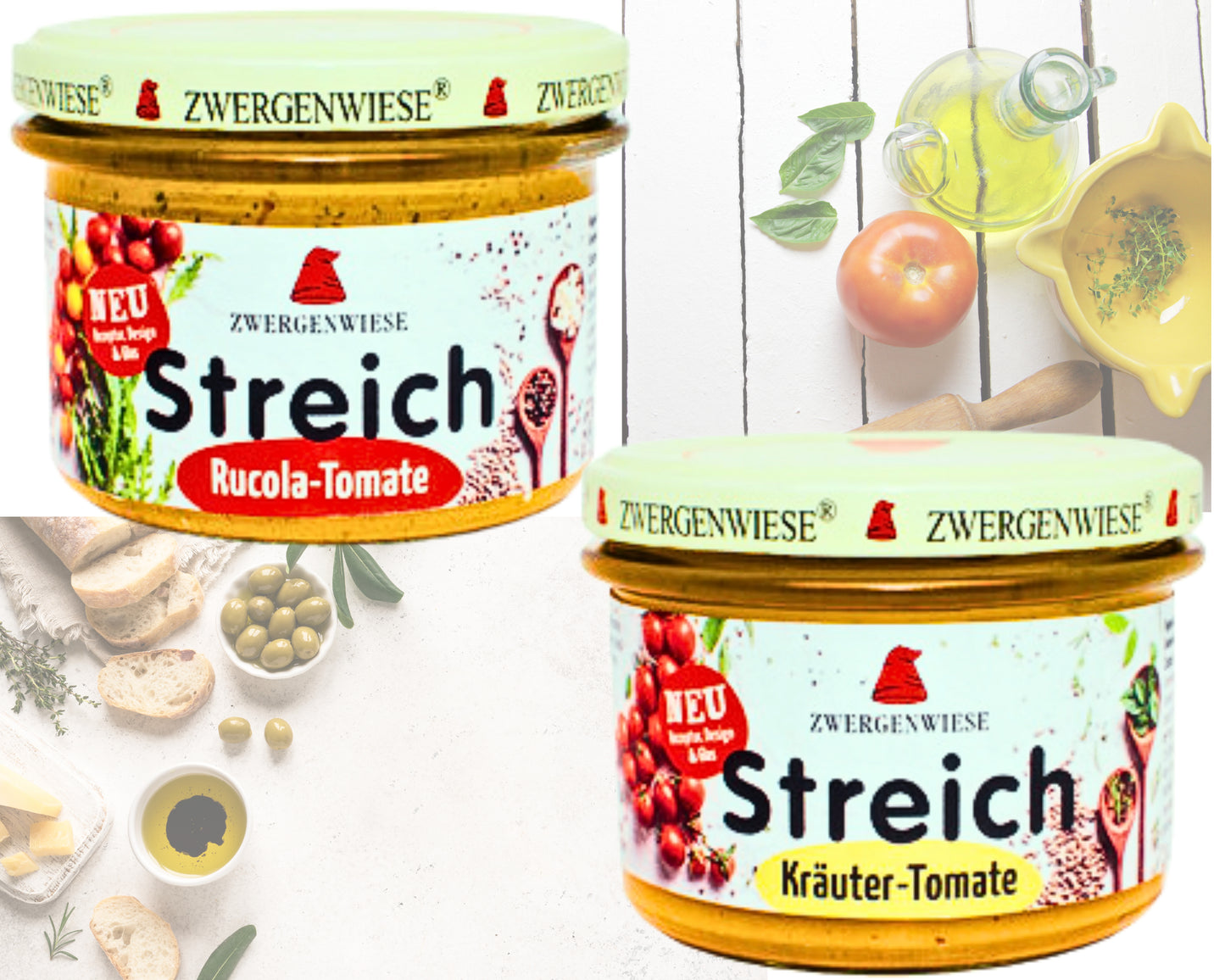 Zwergenwiese Brotaufstrich Set 2x180g| Rucola Tomate+Kräuter Tomate| Veganer Streich| Bio Brotaufstrich