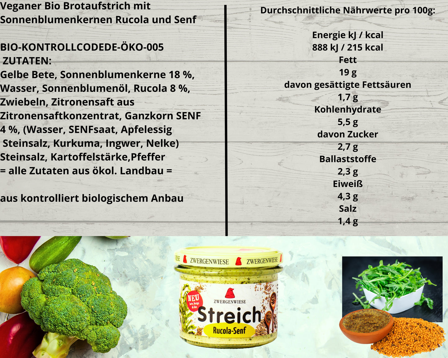 Zwergenwiese Rucola Senf 180g| Bio&Vegan Streich| Veganer Brotaufstrich