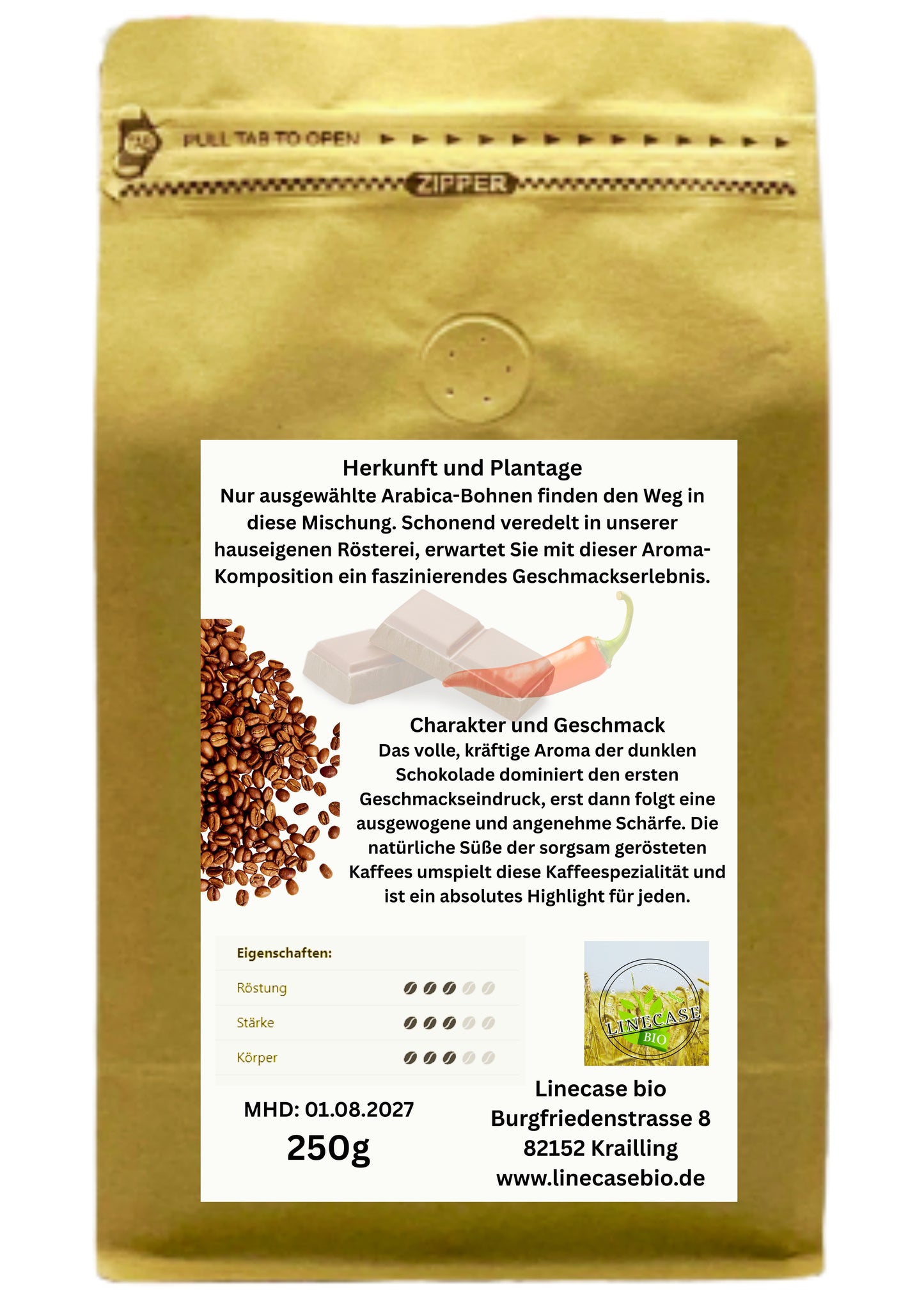 Kaffee ganze Bohne - Chili Chokolade 250g