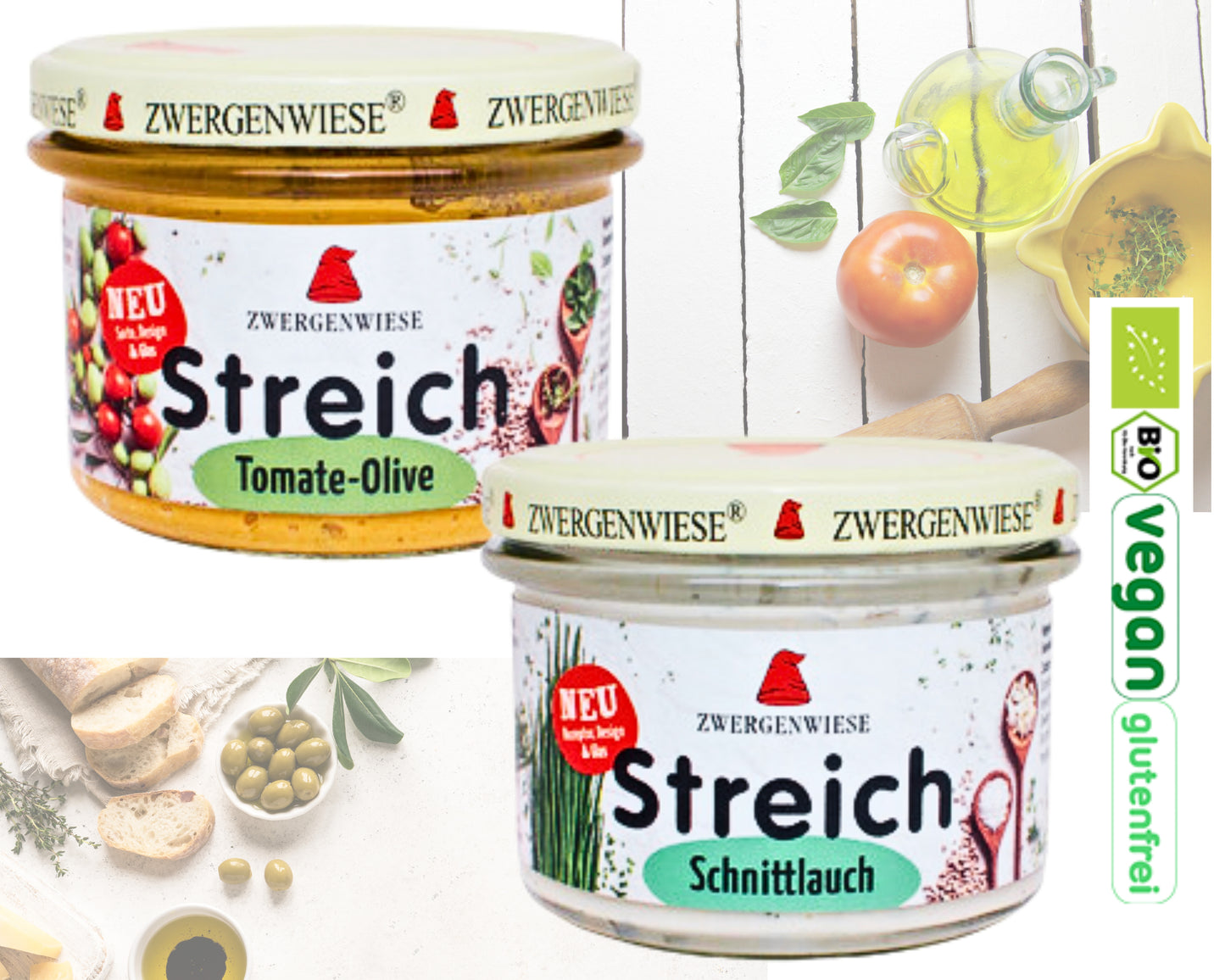 Zergenwiese Tomate Olive+Schnittlauch 2x180g| Bio&Veganer Brotaufstrich| Veganer Streich| Zwergenwiese Aufstrich| Bio Streich