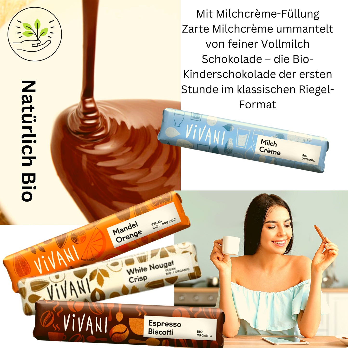 Vivani - White Nougat Crisp 9x35g| Bio & Vegan Schokoladen Riegel| Weiße Schokolade| Schokoriegel| Vegane Schokolade